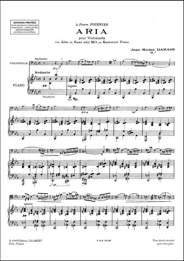Aria Opus 7 pour violoncelle et piano - (ou alto & piano, ou saxophone alto en mi bémol & piano, ou basson & piano) - violoncelo a klavír